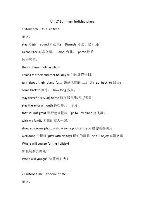 苏教译林版六下Unit7 Summer holiday plans单词短语过去式总结