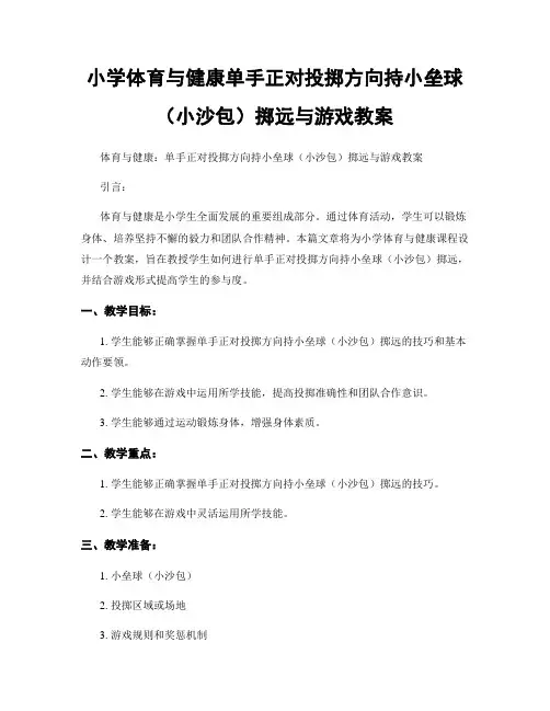 小学体育与健康单手正对投掷方向持小垒球(小沙包)掷远与游戏教案