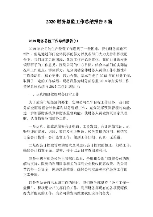 2020财务总监工作总结报告5篇