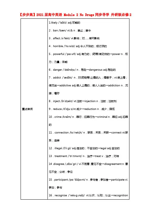 【步步高】2021届高考英语 Module 2 No Drugs同步导学 外研版必修2(1)
