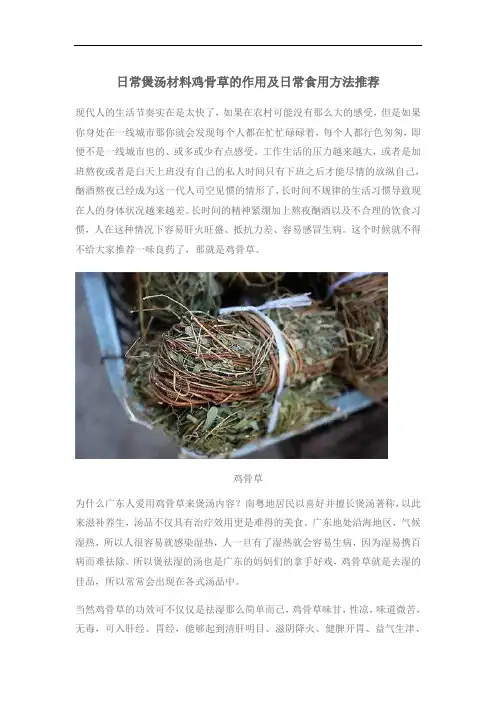 日常煲汤材料鸡骨草的作用及日常食用方法推荐
