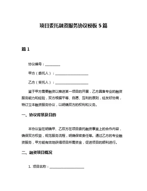 项目委托融资服务协议模板5篇