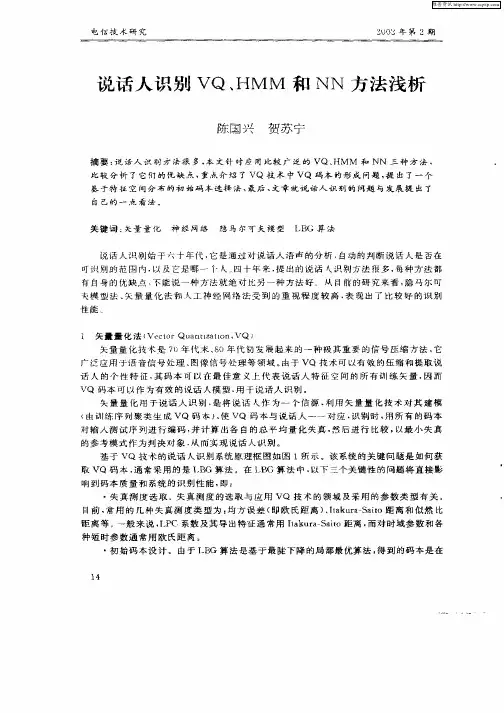 说话人识别VQ、HMM和NN方法浅析