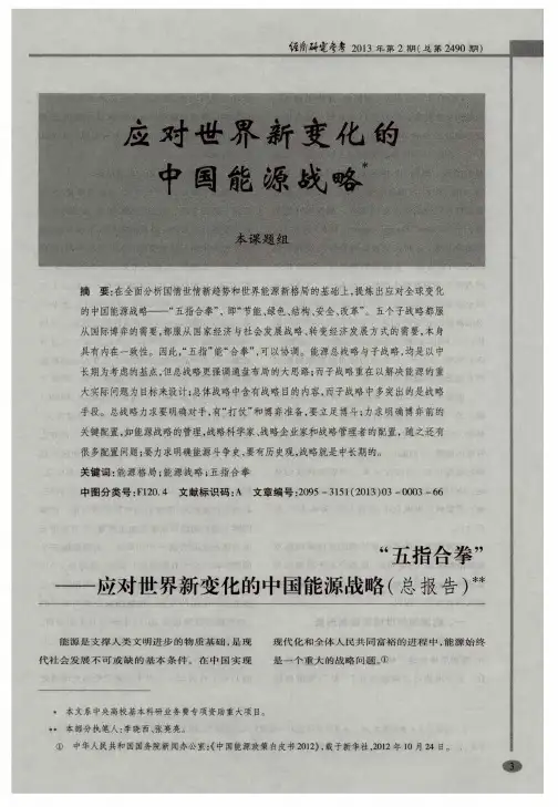 应对世界新变化的中国能源战略——“五指合拳”——应对世界新变化的中国能源战略(总报告)