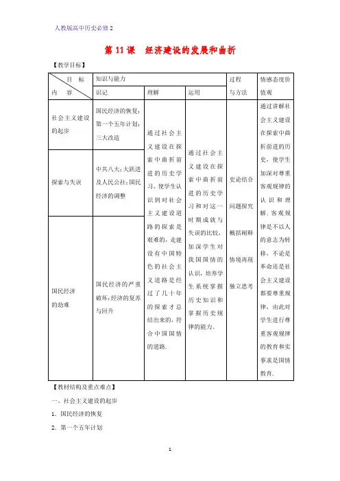 高中历史必修2教学设计6：第11课 经济建设的发展和曲折教案