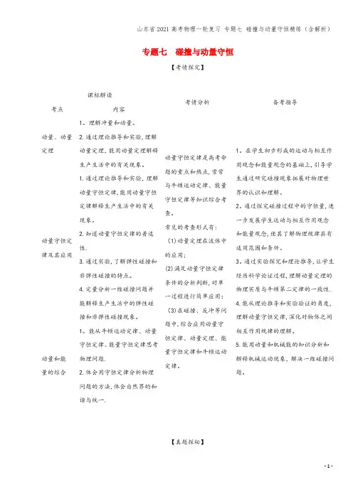 山东省2021高考物理一轮复习 专题七 碰撞与动量守恒精练(含解析)