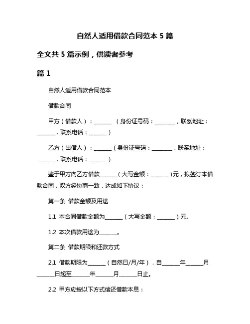 自然人适用借款合同范本5篇