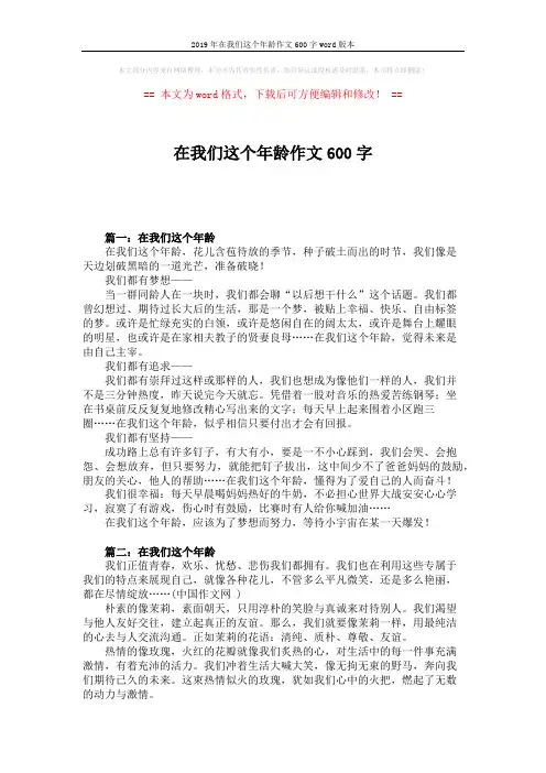 2019年在我们这个年龄作文600字word版本 (4页)