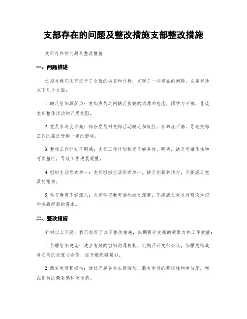 支部存在的问题及整改措施支部整改措施