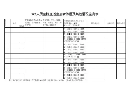 患者及家属体温监测排查登记表