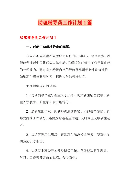 助理辅导员工作计划4篇