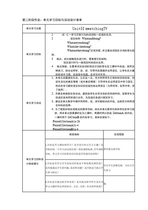 单元学习目标与活动设计表单