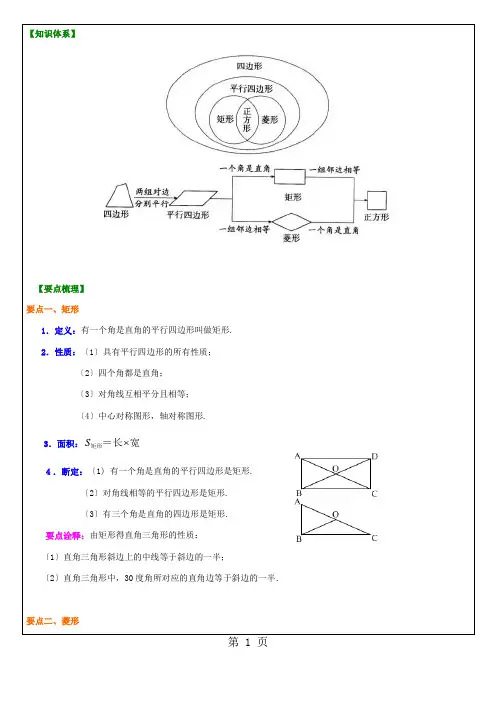 人教版八年级下册18.2 特殊平行四边形 讲义