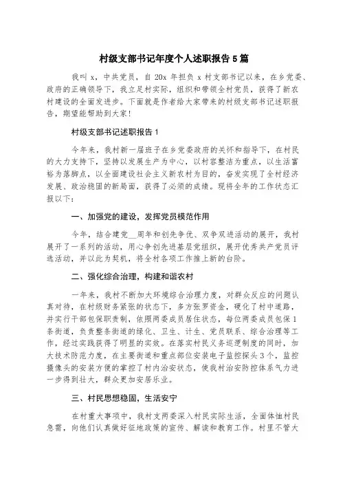 村级支部书记年度个人述职报告5篇