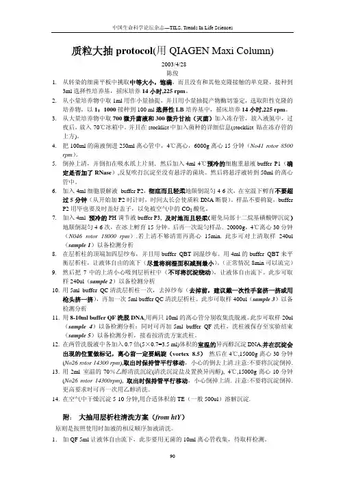 质粒大抽 protocol(用QIAGEN Maxi Column)