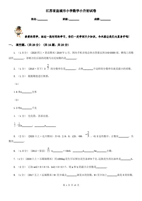 江苏省盐城市小学数学小升初试卷