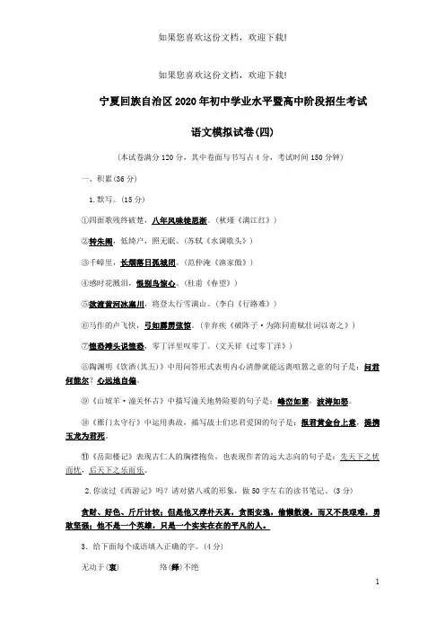 宁夏回族自治区2020年中考语文模拟试卷