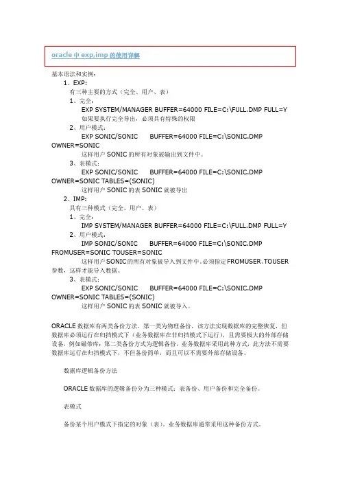 exp imp命令详解