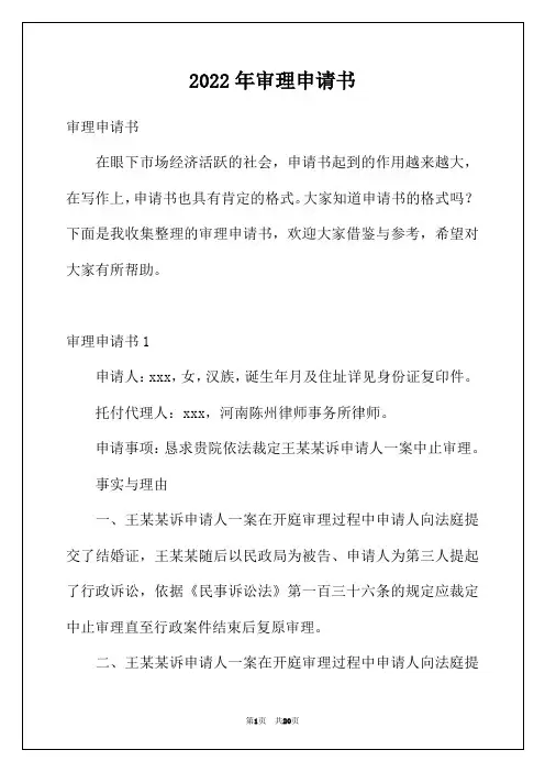 2022年审理申请书