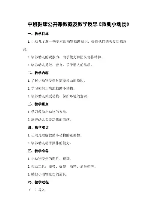 中班健康公开课教案及教学反思《救助小动物》