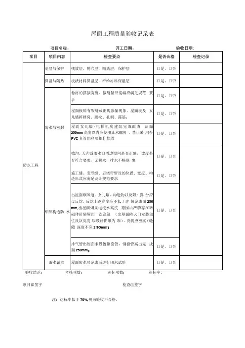 屋面工程质量验收记录表