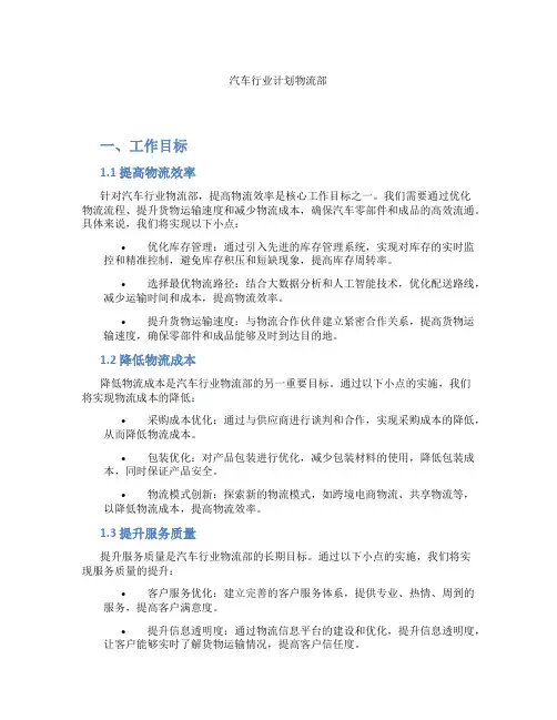 汽车行业计划物流部