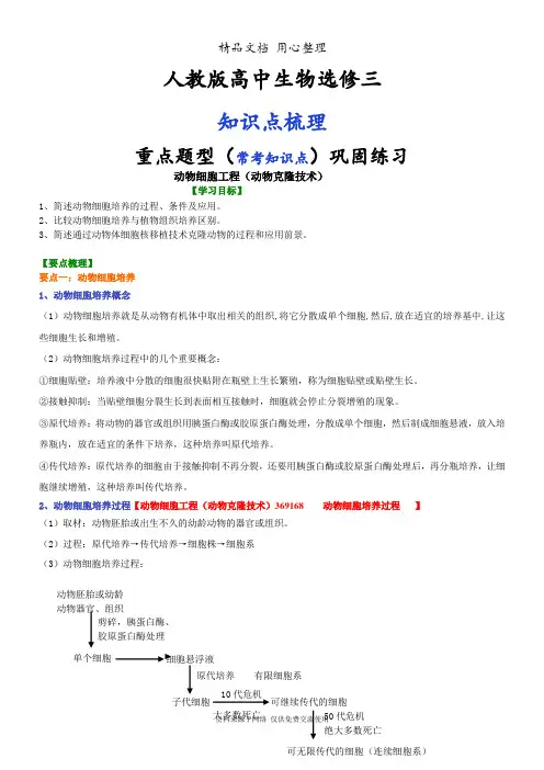 人教版高中生物选修3[知识点整理及重点题型梳理]动物细胞工程 (动物克隆技术)