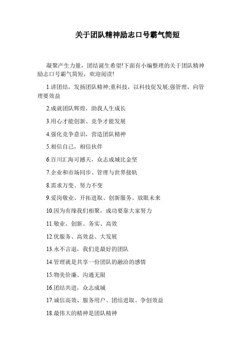 关于团队精神励志口号霸气简短