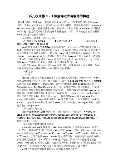 孤儿核受体Nurr1腺病毒过表达载体的构建