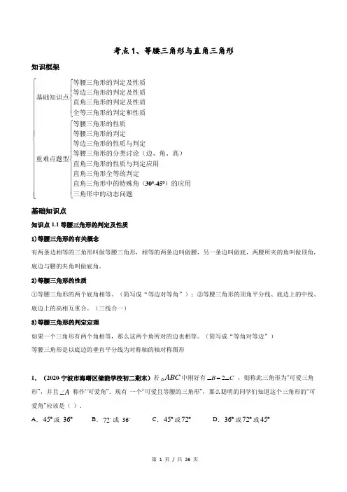 第1章 考点01 等腰三角形与直角三角形(学生版) 新版初中北师大版数学常考考点各个击破讲义