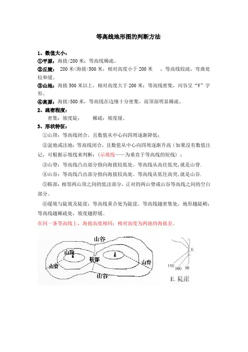 等高线地形图的判断笔记
