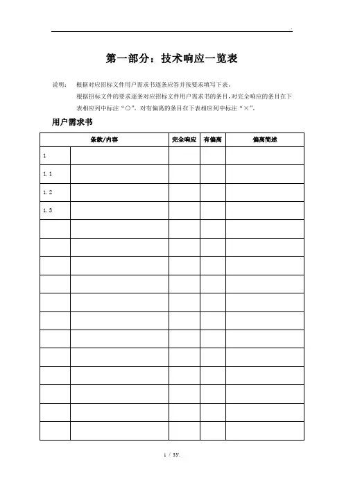 第一部分：技术响应一览表