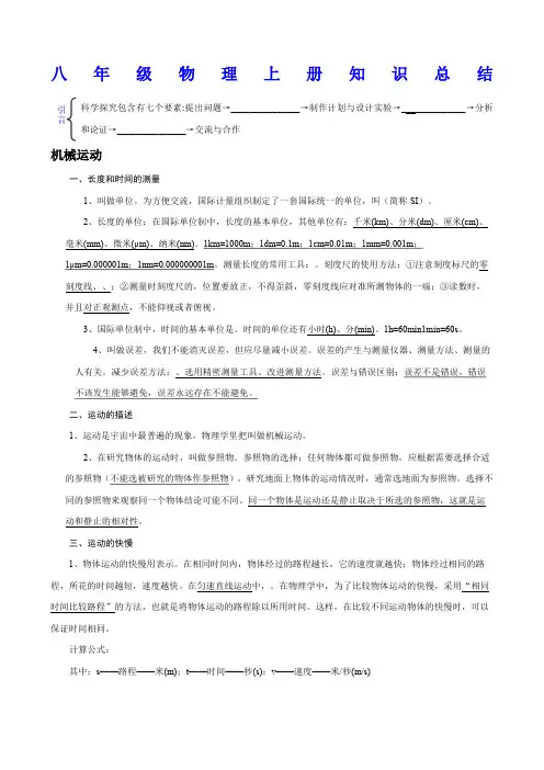 八年级物理上册各章节知识结构图
