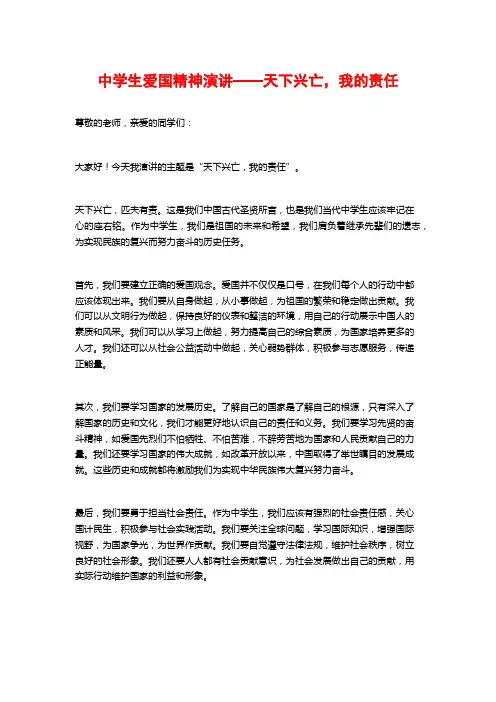 中学生爱国精神演讲——天下兴亡,我的责任