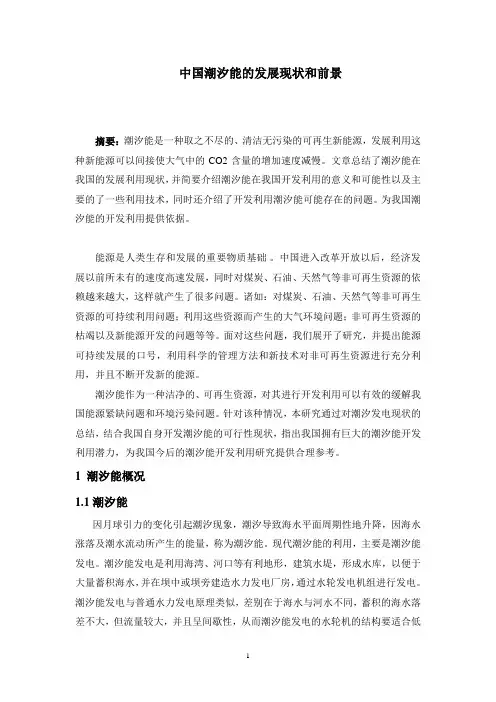 中国潮汐能的发展状况及前景