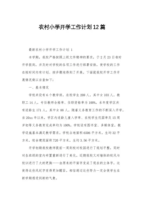 农村小学开学工作计划12篇
