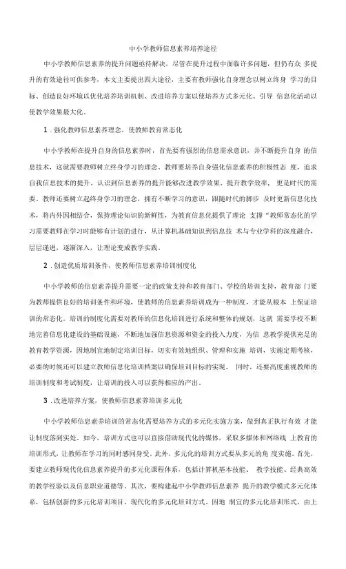 中小学教师信息素养培养途径