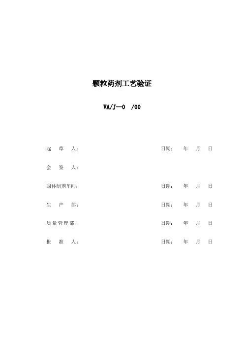 颗粒药剂工艺验证