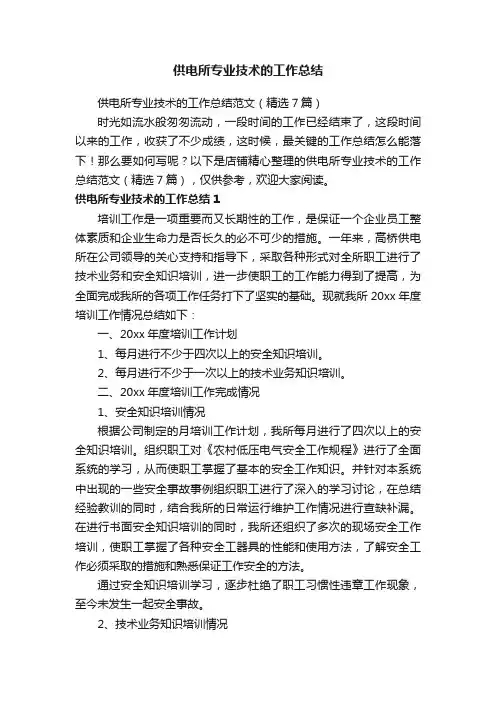 供电所专业技术的工作总结
