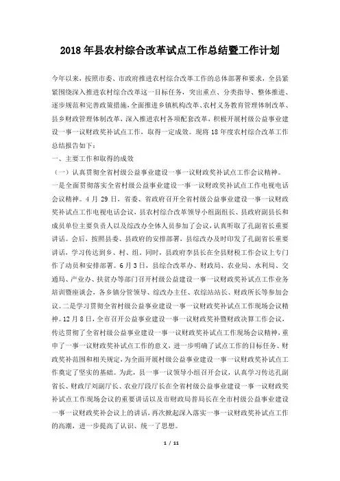 县农村综合改革试点工作总结暨工作计划