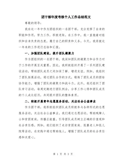 团干部年度考核个人工作总结范文