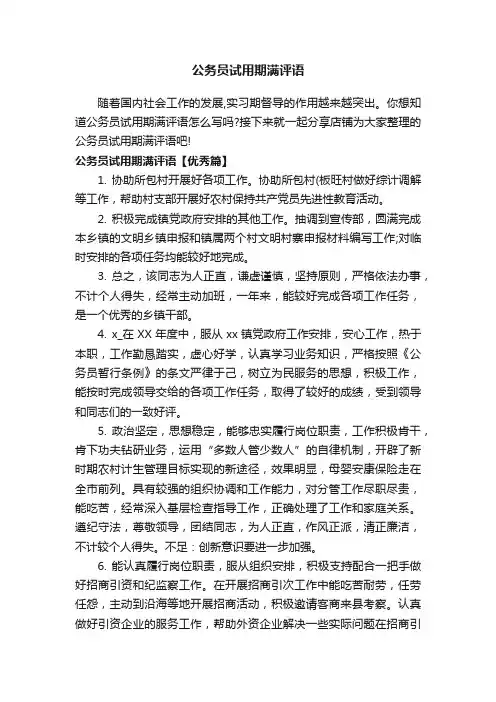 公务员试用期满评语