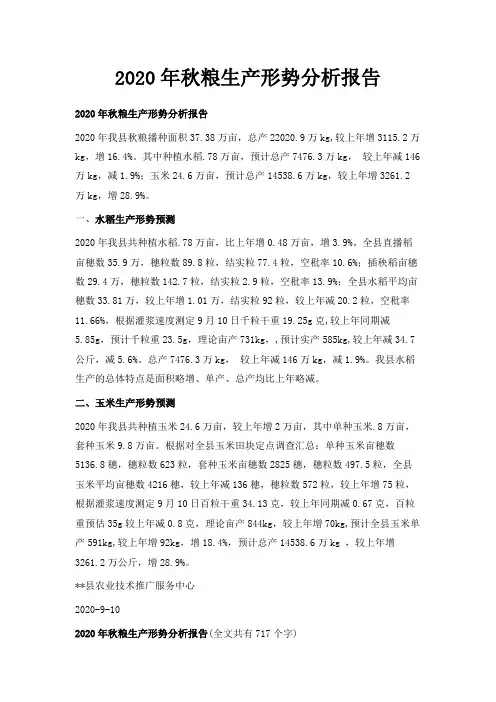  2020年秋粮生产形势分析报告