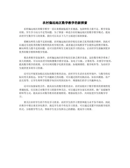 农村偏远地区数学教学的新探索