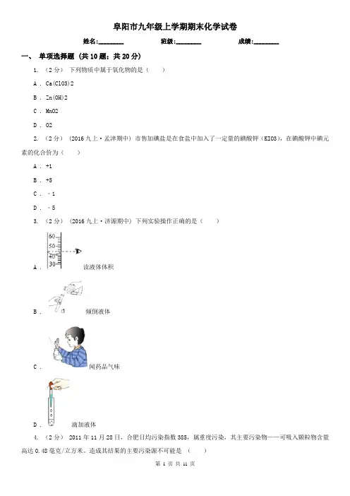 阜阳市九年级上学期期末化学试卷 