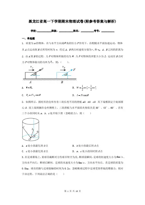 黑龙江省高一下学期期末物理试卷(附参考答案与解析)