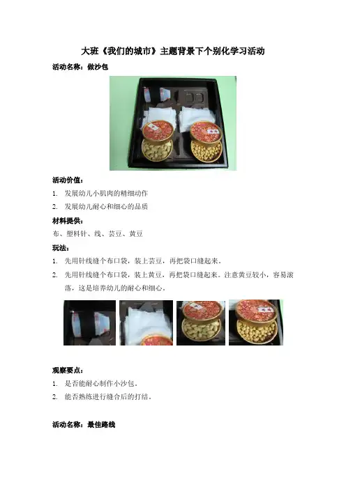 大班《我们的城市》主题背景下个别化学习活动