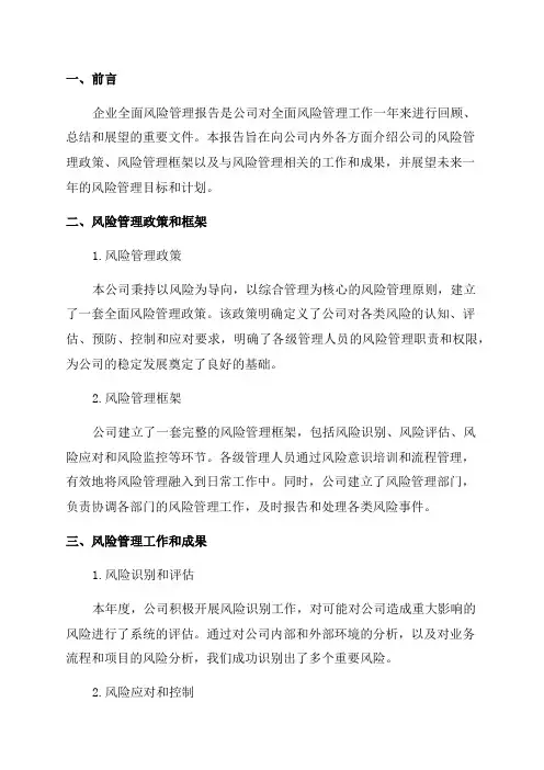 企业全面风险年度管理报告