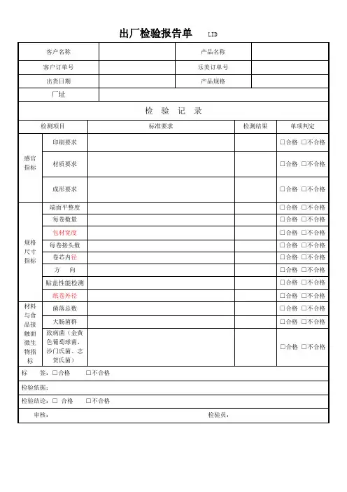 成品出厂检验报告单模板