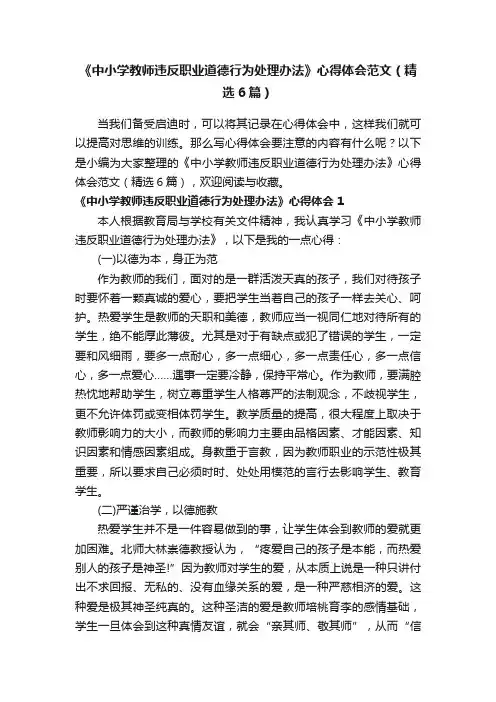 《中小学教师违反职业道德行为处理办法》心得体会范文（精选6篇）